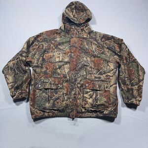 AGO All Game Outfitters Hunting Jacket Mens Size XL Camo Hooded Full Zip Mossy